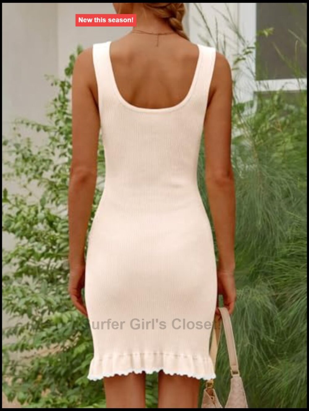 Ribbed Knit Square Neck Sleeveless Mini Dress Bodycon Date Night - Picture 6 of 7